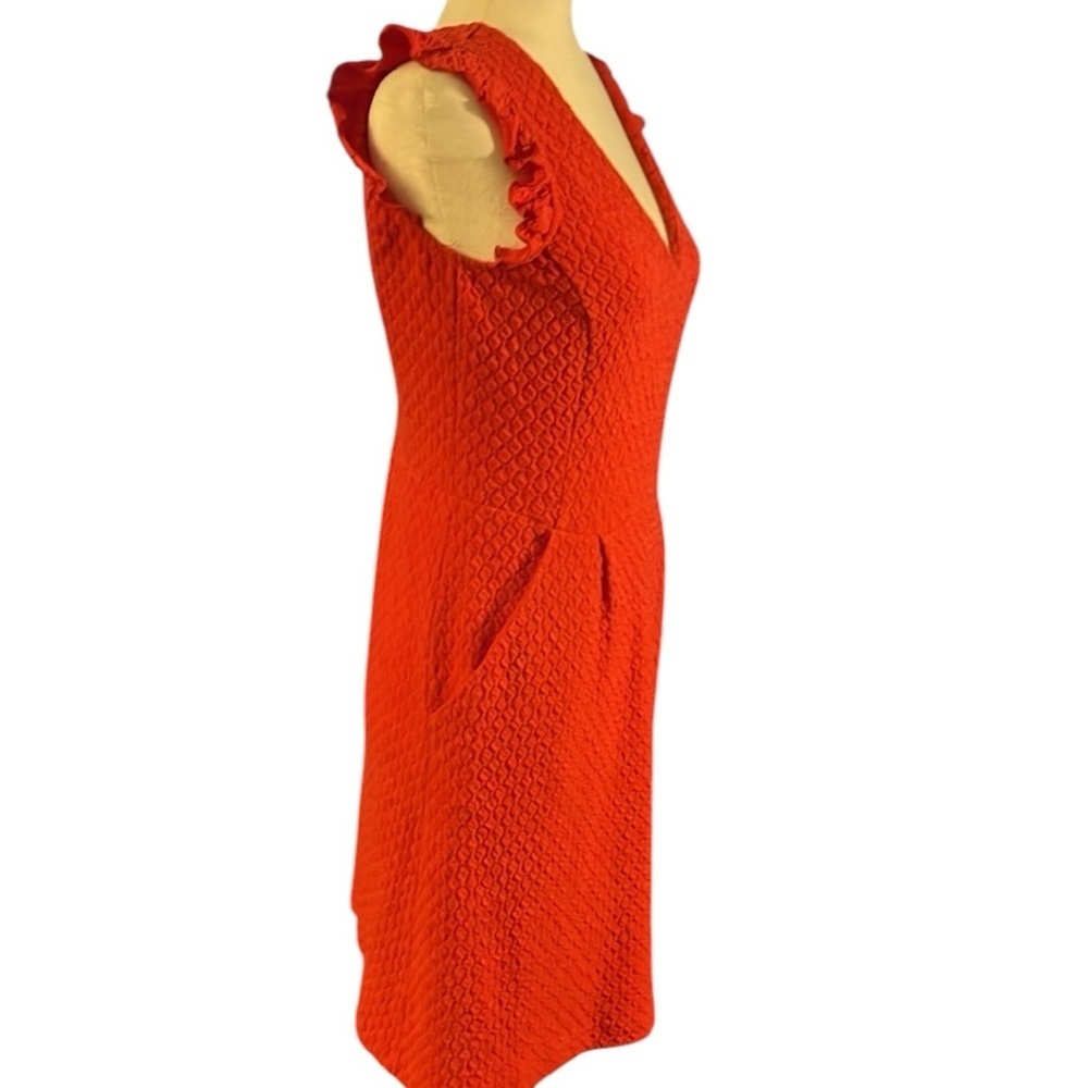 Anthropologie Tabitha Cherie Dress Size 6 Red Pockets Ruffled Sleeve Textured